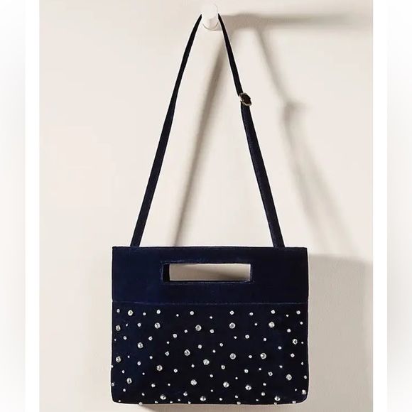 NWT Anthropologie navy blue velvet purse - Picture 2 of 11